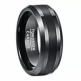 NUNCAD Ring Schwarz Herren/Damen 8mm Matt Gebürstet aus Wolfram, Fashion Ring Unisex für Lifestyle, Geschenk und Alltag, Größe 65