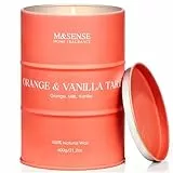 M&SENSE Orange Vanilla Tart Candles Duftkerzen groß mit Deckel Vanile village candle Sojakerzen sauber und ungiftig 600g 130 Stunden lang anhaltendes Brennen Stark duftende Zitrusduftkerzen