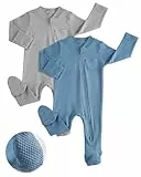 JiAmy Baumwolle Baby Schlafanzug 2er-Pack, Langarm Neugeborene Baby Jungen Mädchen Strampler Babykleidung Bekleidung Blaugrau 0 Monate
