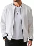 Meilicloth Herren Jacke College Jacke Leichte Herrenjacke Übergangsjacke Bomberjacke mit Ärmeltasche Blouson Lederjacke und Fliegerjacke Freizeit mit Tasche Weiß S