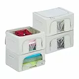 Relaxdays Aufbewahrungstasche im 4er Set, je 22 l Volumen, Reißverschluss, Bettzeug, Kleidung, Wäscheaufbewahrung, grau, 4 x 22 Liter