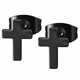JewelryWe Kreuz Ohrstecker Ohrringe aus Edelstahl: 8mm Schwarz Minimalistische Kruzifix Gestüt Ohrringe Unisex Kreuz Stecker Klein Schlicht Hypoallergen Ohrschmuck Mode Schmuck für Herren Damen