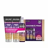 John Frieda Frizz Ease Wunder Reparatur Vorteils-Set - Shampoo, Conditioner, Sofort-Pflege-Spray und MegRhythm Augenmaske - Wohlfühlprogramm für Zuhause