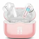 xinwld Bluetooth Kopfhörer, Kopfhörer Kabellos Bluetooth 5.3 In Ear Kopfhörer mit 4 ENC Noise Cancelling Mic, Kabellose Kopfhörer Tiefer Bass Wireless Earbuds 40Std, IP7 Wasserdicht Ohrhörer, Rosé