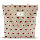 Emma Jonasson Shopper Tasche Damen groß - XXL Jutebeutel mit Reißverschluss und Innentasche - Aesthetic Tote Bag Damen - Stofftasche für Einkauf Arbeit Uni Schule Herzen