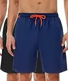 SIHOHAN Badehose für Herren - Schnelltrocknend Badeshorts Männer Atmungsaktiv Schwimmhose wasserdichte Boardshorts mit Meshfutter und Verstellbarem Tunnelzug(Schwarz x Marineblau,M)