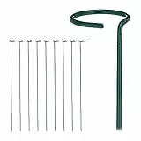 Relaxdays Pflanzstäbe Metall, 10er Set, Rankstäbe mit Ring, Metallstäbe Garten, Rankhilfe Stäbe, 80 cm lang, dunkelgrün