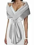 Atigy Damen Satin Stola Festlich Elegante Hochzeit Schals Stola für Abendkleider Brautkleider (S, Silber)