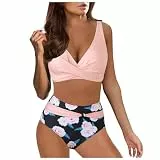 Ashleyzj Bikini Damen Set Zweiteiliger Sexy Badeanzug V Ausschnitt überkreuztes Bauchweg Bademode Blumenmuster Bikinis High Waist Bademoden Bauchkontrolle Bikini Sets Swimwear Badebekleidung
