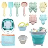 Elektheim 12 Stück Sandspielzeug mit Faltbarer Eimer, Schaufel, Sandförmchen, Wasserkocher, Mesh-Tasche Sandkasten Spielzeug Strand Gartenspielzeug für Kinder Mädchen Jungen Geschenke
