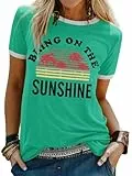 WIEIYM T-Shirt Damen Bring On The Sunshine Tshirt Sommer Lässig Tee Shirt Rundhals Kurzarm T-Shirts Brief Gedruckt Bluse Tops,A-Grün,XL