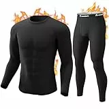 CL convallaria Thermounterwäsche Herren, Funktionsunterwäsche Skiunterwäsche Atmungsaktiv Innenfleece Winter Thermowäsche Warm Weich Thermounterhemd Thermounterhose für Männer, Schwarz