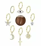 Kakonia 8 Stück 14G Bauchnabelpiercing Ring für Damen Dangly Gold Piercing Bauchnabel Lang Kurze 8 10 12mm CZ Nabelpiercing Schmuck Belly Button Hoop Hinged Clicker Navel Bar Schmuck Damen