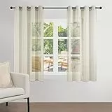 Topfinel Gardinen Beige Vorhang Halbtransparent Ösen Vorhänge Leinenoptik Gardine Schals Kurzstore Ösengardinen 2er Set 140x145 cm Deko für Küche, Flur, Klassenzimmer, Sheer Curtains Transparent