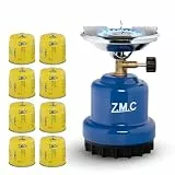 Z.M.C Campingkocher 1100 W + 8X Gaskartuschen 190 g, Gaskocher für Camping 13x20 cm, Kohlenanzünder, Mini Camping Gas Kocher, Anzünder