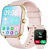 Smartwatch Damen mit Telefonfunktion, Alexa eingebaute 1.8'' Fitnessuhr Damen mit Herzfrequenz, SpO2, Schlaf, Stress Monitor, 100+ Sportmodi, IP68 Wasserdicht Uhr für Android iOS (Rosa)