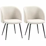 HOMCOM Esszimmerstühle 2er Set Küchenstuhl mit Rückenlehne, Lammwoll-Optik, modern Polsterstuhl mit Stahlbeine Armlehne, Armlehnstuhl für Esstisch, Eckstuhl für Lounge Wohnzimmer Esszimmer, Cremeweiß