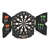 SPORTNOW Elektronische Dartscheibe Dartboard mit Sprachansagen Englische Stimme LED-Anzeigen 12 Darts 27 Spiele 216 Varianten Dartautomat mit Türen Dartscheibe Set für bis zu 8 Spieler