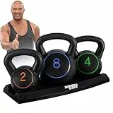 Miweba Sports Kettlebell | Hanteln Set - Gewichte 2 | 4 | 8 kg - Kettlebell Set - Hantel Set - Kettlebells - Fitness Zubehör inkl. Ablage - Krafttraining - Kugelhantel - Kugelgewicht - Schwunghanteln