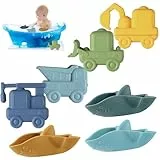 7er Set Badewannenspielzeug, Wasserspielzeug Kinder Badespielzeug Baby Silikon Badetiere Autospielzeug für Kinder ab 1 2 3 Jahre