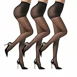 EVERSWE 3 Pairs 20D Women's Sheer Tights with Reinforced Toes (Black, L)