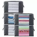 Withosent 5 Stück 90L Große Aufbewahrungstasche Schrank Organizer Set, Faltbar Kleideraufbewahrung mit Verstärkt Griff, Stabilem Reißverschluss für Kleidung, Bettwäsche, Bettdecken, Steppdecke