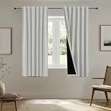 BellaHills 100% Verdunklungsvorhänge mit Kräuselband für Schlafzimmer 2er Set H 137 x B 117 cm, Wohnzimmer Vorhänge Fenster Kurz Blickdicht Thermo Gardinen Hitzeschutz, Grau-weiß