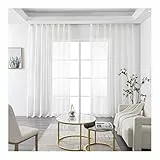 Mesnt Gardine Halbtransparent, Polyester Wellenmuster Net Sheer Vorhang, Weiß, H160 x B137 cm
