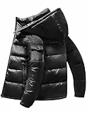 heekpek Herren Winterjacke Outdoor Steppjacke Herren Parka Jacken Männer Warme Winddicht Wasserdicht Puffer wintermantel mit Kapuze, Glänzendes Schwarz, L