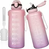 DEARRAY Tritan Trinkflasche 2l mit Strohhalm & Zeitmarkierung, 2 liter BPA-frei Große Wasserflasche mit Uhrzeit Motivierende Sportflasche für Fitness & Gym