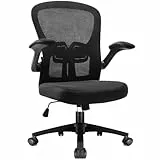 Durrafy Bürostuhl,Schreibtischstuhl Bürostuhl Ergonomisch mit Hochklappbaren Armlehnen,Einstellbarer Lendenstütze,Höhenverstellbarer Chefsessel Drehstuhl,Netzstuhl mit Wippfunktion bis 130°,Schwarz