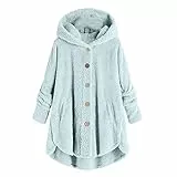 EMATOP Plüschjacke Damen Lässige Fleece Jacke Winter Warm Kapuzenjacke mit Kapuze Teddy Fleecejacke Flauschig Kuschelig Wintermantel Lang Einfarbig Fellmantel mit Taschen Mantel Kapuzenpullover