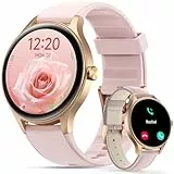Woneligo Smartwatch Damen Herren Rund(2 Armbänder), 1.27' HD Zoll Touchscreen 40mm Smart Watch mit Telefonfunktion/KI-Sprachassistent, 120 Sportmodi Fitness Tracker mit Herzfrequenz, SpO2,Rosa