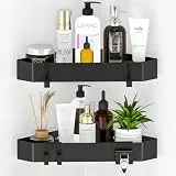 Aikzik Duschablage Ohne Bohren Ecke, Duschregal Aus Metall 2 Stück Duschkorb Selbstklebend Mit 4 Haken, Badezimmer Regal für Dusche Aufbewahrung Shampoo und Duschgel - Schwarz