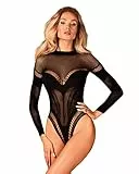 Obsessive - Strick Bodysuit B135 I Mit Offener Schritt I Mit Geometrischen Verzierungen I Alle Vorzüge Der Silhouette Hervor I Sinnlicher Ausschnitt Auf Der Rückseite I Schwarz - S/M/L