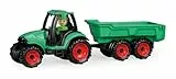 Lena Truckies Traktor mit Anhänger 38 cm, grün, Robustes Sandkasten Spielzeug mit abnehmbaren Anhänger, klappbare, Fahrerhaus, Kippmulde & Spielfigur, für Kinder ab 2 Jahren,