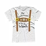 T-Shirt Oktoberfest Lederhose Kostüm Volksfest Tracht 13 Farben Herren XS-5XL München Wiesn Festzelt O'zapft Maß Krug Dirndel, Größe:L, Farbe:Weiss - Logo schwarz