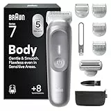 Braun Bodygroomer Series 7, Kabelloser Körperrasierer Herren, BG7555, Grau - Trimmer für Intimbereich und Körper, Körperhaartrimmer mit 100 Min. Akku, Wasserdicht, Inkl. 8 Zubehörteile Und Etui