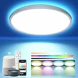 OTREN LED Deckenleuchte Dimmbar, Farbwechsel Deckenlampe LED Kompatibel mit Alexa Google Assistant, IP44 Smart Lampe mit Fernbedienung für Schlafzimmer Esszimmer Küchen Badezimmer, Ø30CM
