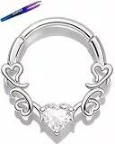OUFER Body Piercing Septum Rings 16G 316L Stainless Steel Hinged Segment Ring Heart/Star CZ Septum Clicker 8mm/10mm Cartilage Earring for Helix Tragus Nose Piercing