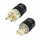 Brollitest High-End HiFi Schukostecker Schuko-Steckers Rhodiniert Kontakte Netzstecker Power Plug Transparent + IEC C15 Kupplung Kaltgerätekupplung (Transparent Vergoldet)