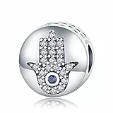 Symretie Hamsa Hand Charm Bead Anhänger mit Cubic Zirkonia,925 Sterling Silber passend für Armbänder und Halskette Perlen Schmuck Geschenke für Frauen Mädchen Familie und Freunde