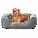 FURTIME Hundebett Mittelgroße Hunde Hundekorb Waschbar Hundekörbchen rutschfeste Hundebetten Flauschig Hundematratze mit Erhöhte Ränder Weiches Hundesofa für Hunde Katze L(76x61x23cm) Grau/Sterne