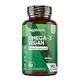 Omega 3 Vegan - 90 Weich-Kapseln - 2000 mg Omega 3 Algenöl liefern 600 mg DHA & 300 mg EPA pro Portion - EPA & DHA tragen zur normalen Herzfunktion bei (EFSA) - WeightWorld