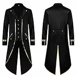 OBEEII Herren Steampunk Frack Mantel Gothic Gehrock Mittelalter Viktorianisch Renaissance Pirat Viking Kostüm Karneval Halloween Weihnachten Uniform Fashing Smoking Schwarz02 L