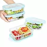 ERUIV Doppelwandige Glasbehälter zur Aufbewahrung von Lebensmitteln (4er-Set), Fassungsvermögen 1040 ml pro Stück, Glasbehälter mit Deckel, mikrowellengeeignet.