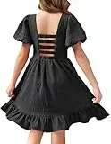 Arshiner Kleid Mädchen Festlich Hochzeit Party Kurzarm Sommer Freizeitkleid Prinzessin Kleider Kinder Teenager Kleidung Schwarz 6