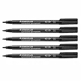 STAEDTLER Folienstift Lumocolor permanent, wisch- und wasserfest auf fast allen Flächen, Linienbreite M 1 mm, nachfüllbar, lange Lebensdauer, 5 schwarze Universalstifte, 317-9X