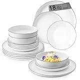 SÄNGER | Tafelservice Marlo Black Rim weiß, 18-teiliges Geschirrset für 6 Personen aus Porzellan, Weiß mit schwarzen Akzenten, Speise-, Dessertteller & Schalen, moderne Form | PREMIUM COLLECTION