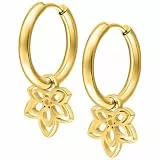 Wildcat Ohrringe - Little Flower Hoops - Creolen aus Edelstahl mit Blumen Anhänger - wasserfest, langlebig, hautverträglich - gold